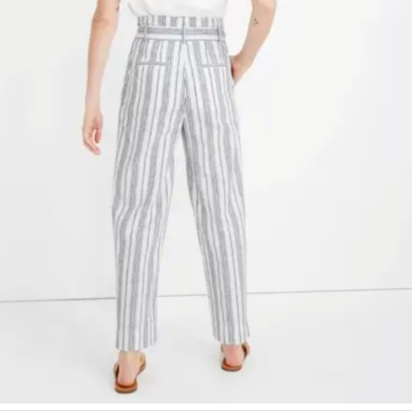 Madewell Linen-Cotton Paperbag Pants in Dark Baltic Stripe - Picture 3 of 11